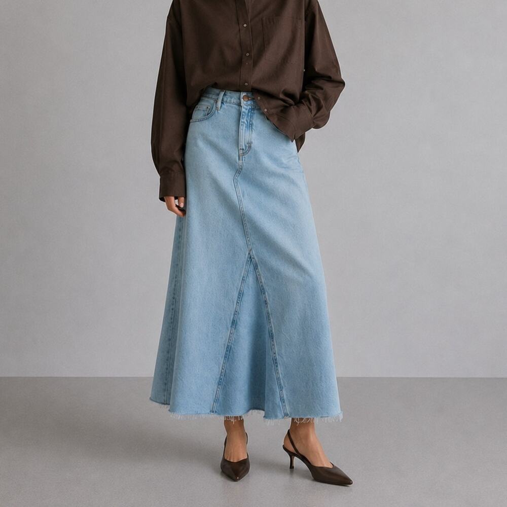 FRAME Dorothy Denim Midi Maxi Skirt Womens 33 Blue Cotton A-line Relaxed